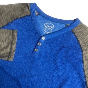 BKE XL Athletic Fit Blue Gray 1/4 Metal Button 100% Cotton Men’s Long Sleeve Top